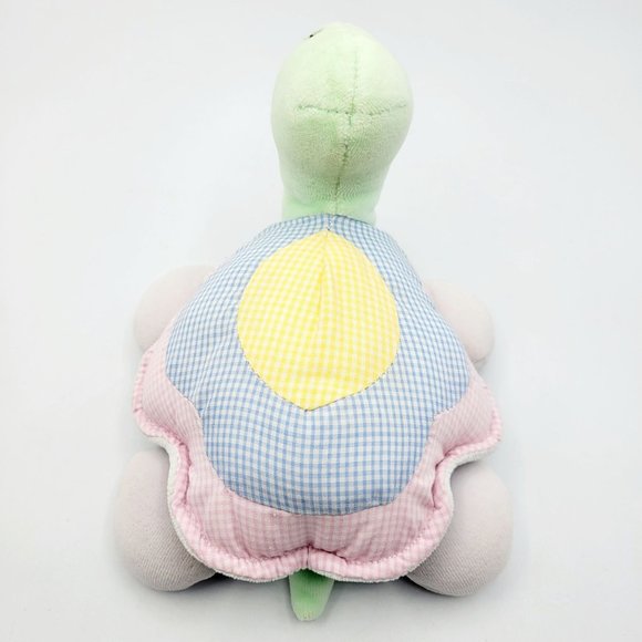 Vintage Baby Gund Pastel Gingham Plaid Turtle Stuffed Animal Plush Squeaks 8" - Picture 3 of 9